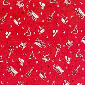 Fabric / Material - Red wagons, guitars, hat, saddles - 1970’s? - Cotton - VGVC